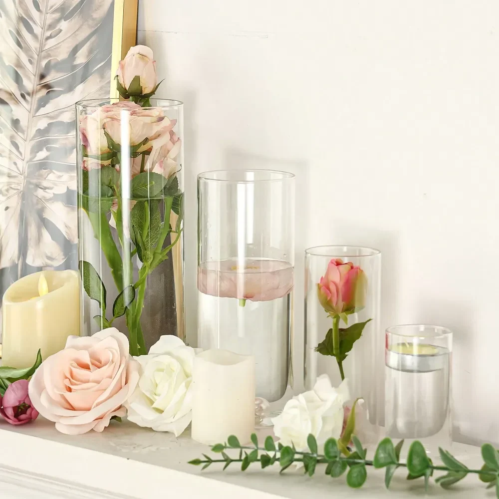 

12 24 36 48 72pcs Clear Glass Cylinder Vases, 4, 6, 8, 10 Inch Tall Cylinder Vases For Centerpieces, Glass Flower Vase, Hurrica