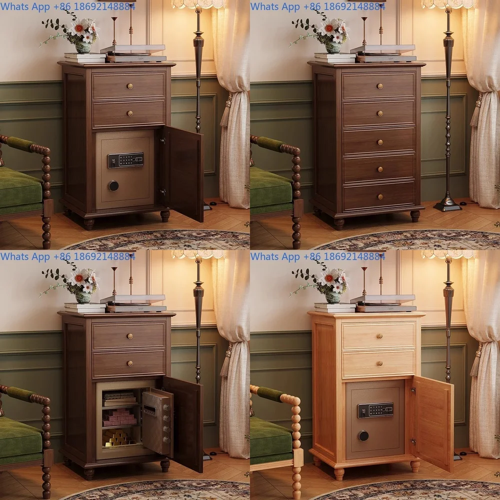 Smart Bedside Cabinet with Fingerprint Lock Wooden Storage Safe for Home Use