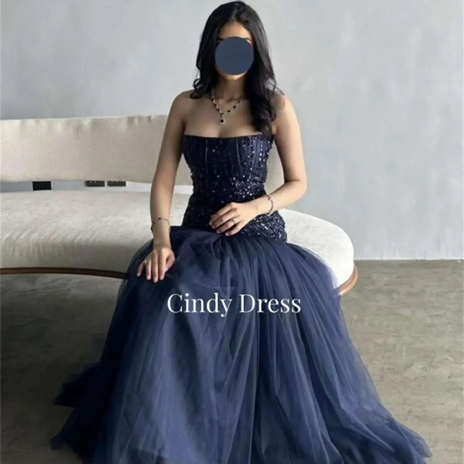 Cindy Off the Shoulders Navy Blue A-line Shiny Elegant Party Dresses 2024 for Wedding Guest Dress Women Evening Gown