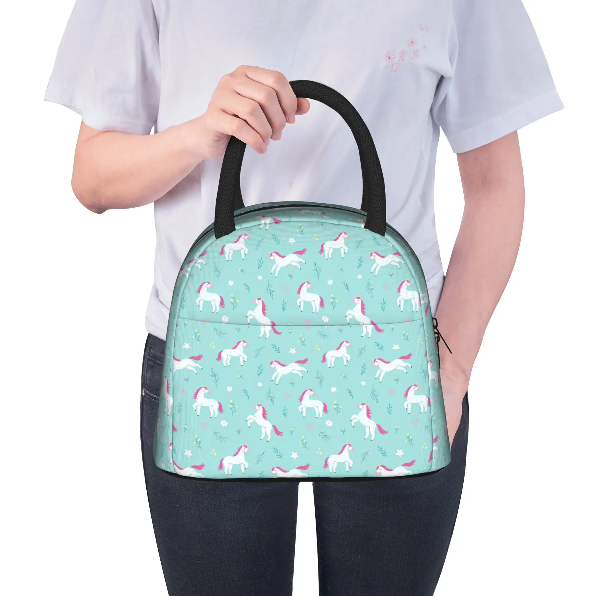

Horse Print Lunch Bag Fun Lunch Box Office Portable Insulated Thermal Tote Handbags For Women Oxford Designer Cooler Bag