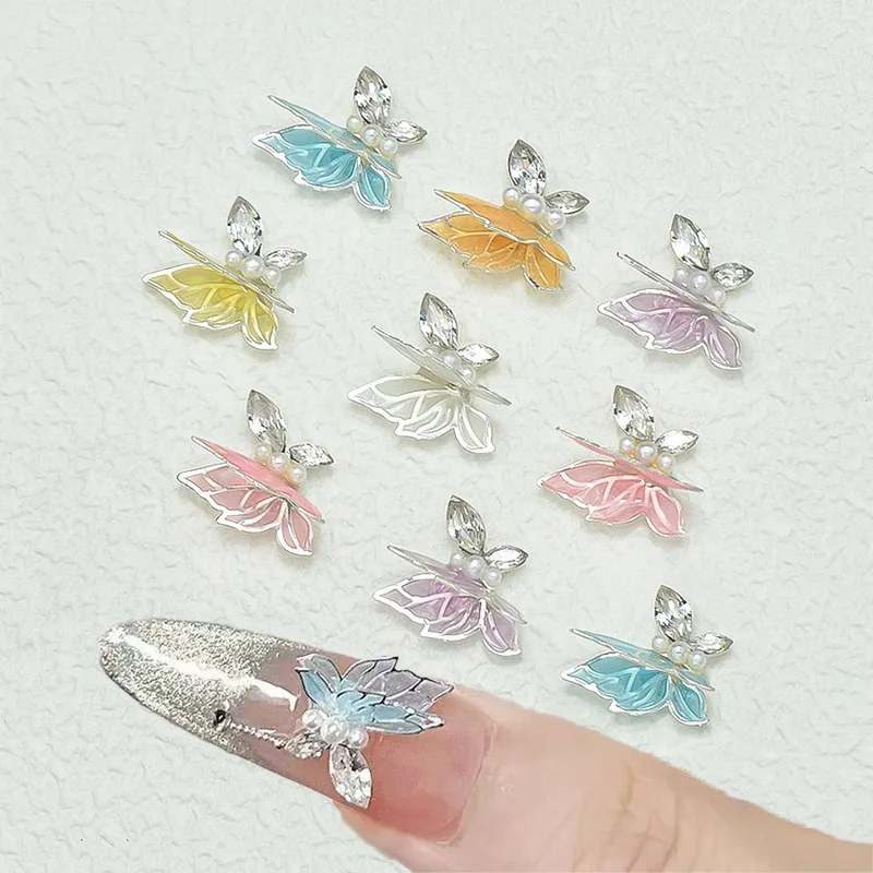 LYLE 3Pcs Finished Zircon Nail Rhinestones New 3D Double Layer Thin Wing Butterfly Charms Nail Art Ornaments DIY Nails Wholesale