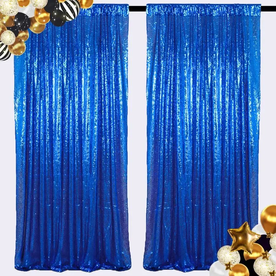

Sequin Backdrop Royal Blue 2 Panels 4FTx10FT Curtains for Photograph Sequin Photo Backdrops for Birthday Sparkle Wedding Curtain