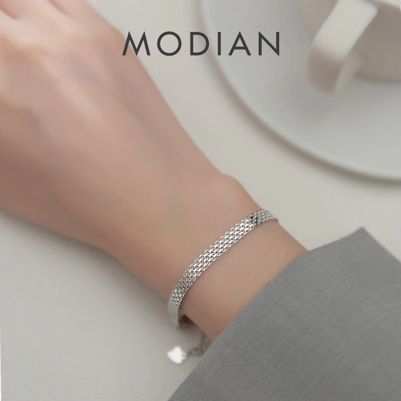 

Modian Silver Exquisite Lace Pattern Bracelet 925 Sterling Silver Charm Bangle Bracelet Gift For Women Wedding Fine Jewelry