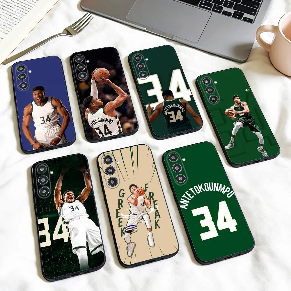 Funda de teléfono Giannis Antetokounmpo 34 para Samsung Galaxy A73,A72,A71,A70,A53,A52,A51, otros, carcasa negra suave