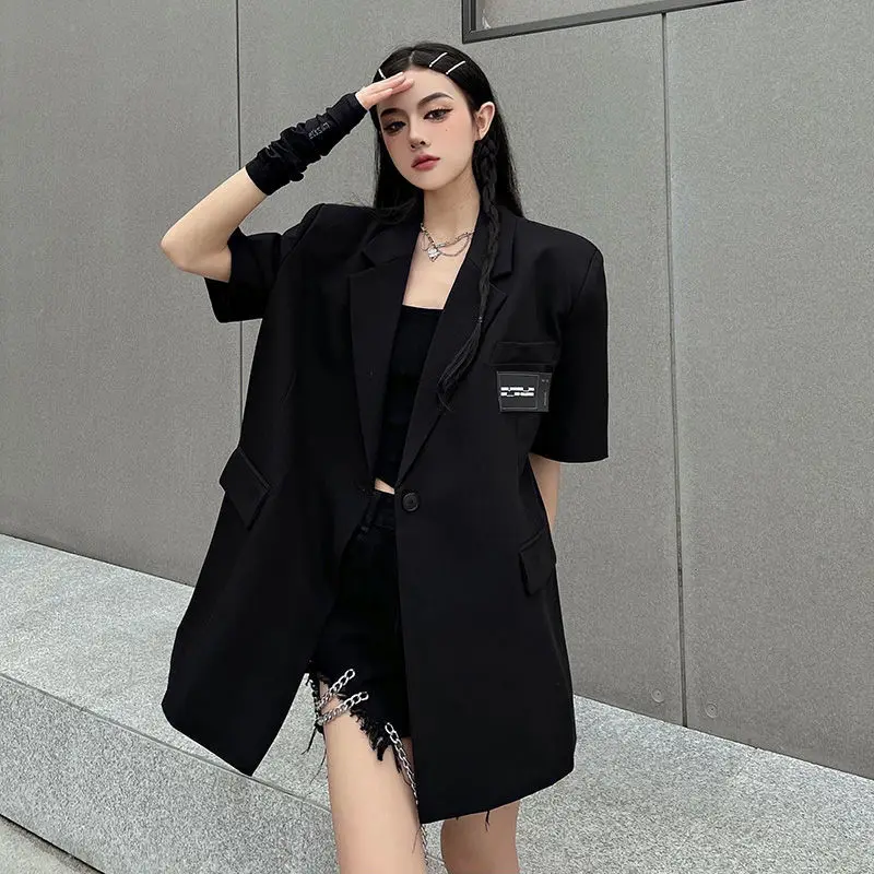 Korean Fashion Short Sleeve Blazer Women Casual Chic Black Blazer Femme Loose Thin Top Summer Jacket Designer Suit