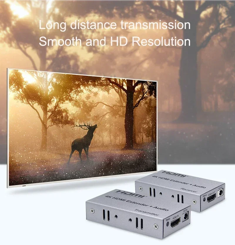 4K 100M HDMI Extender with Audio via Cat5e CAT6 RJ45 Ethernet Cable Video Transmitter and Receiver Converter for Camera PC to TV