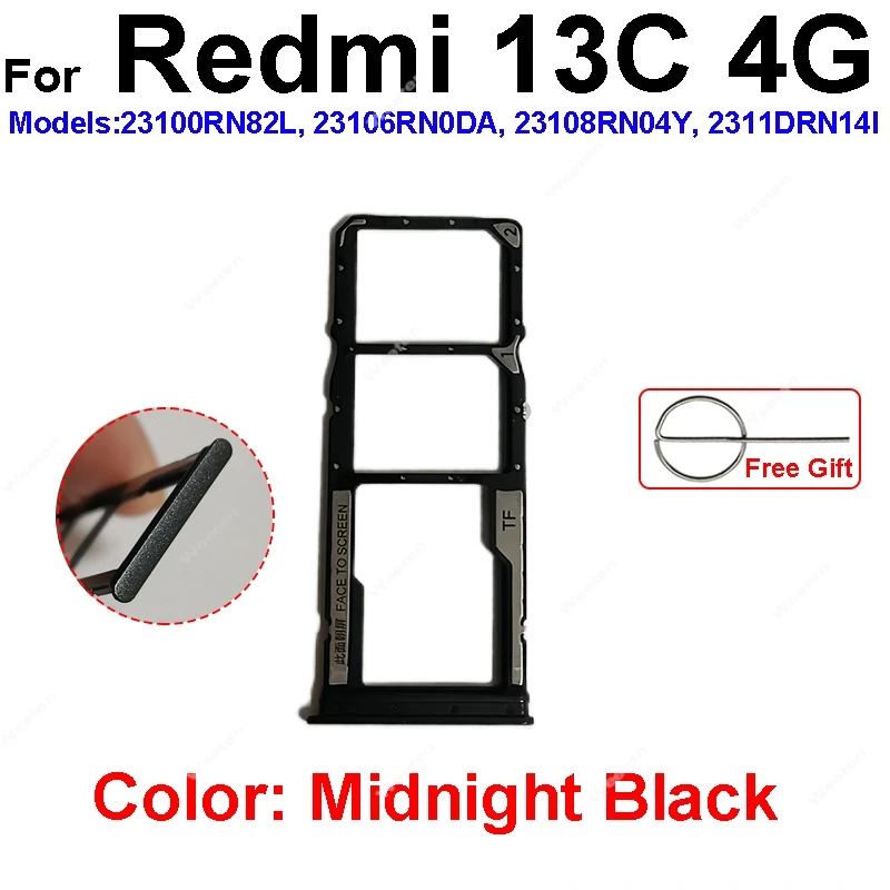 Sim Card Tray For Xiaomi Redmi 13 13C 5G SIM Card Slot Sim Card Reader Holder Flex Ribbon Cable Repair Replacement Parts