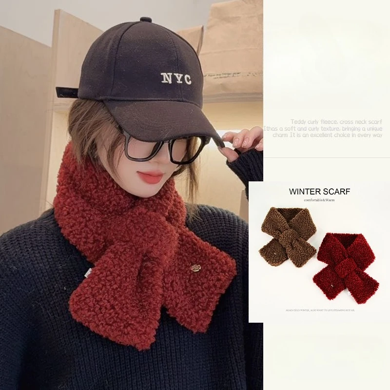 

Ladies Plush Scarf Women Winter Warm Luxury Solid Color Shawl and Wraps Female Thickened Fleece Neckerchief Blanket Pashmina