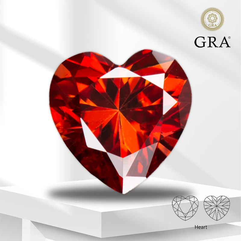 Moissanite Loose Stone Heart Cut Garnet Gemstone Lab Grown Diamond For Charms Women Jewelry Making Material With GRA Certificate