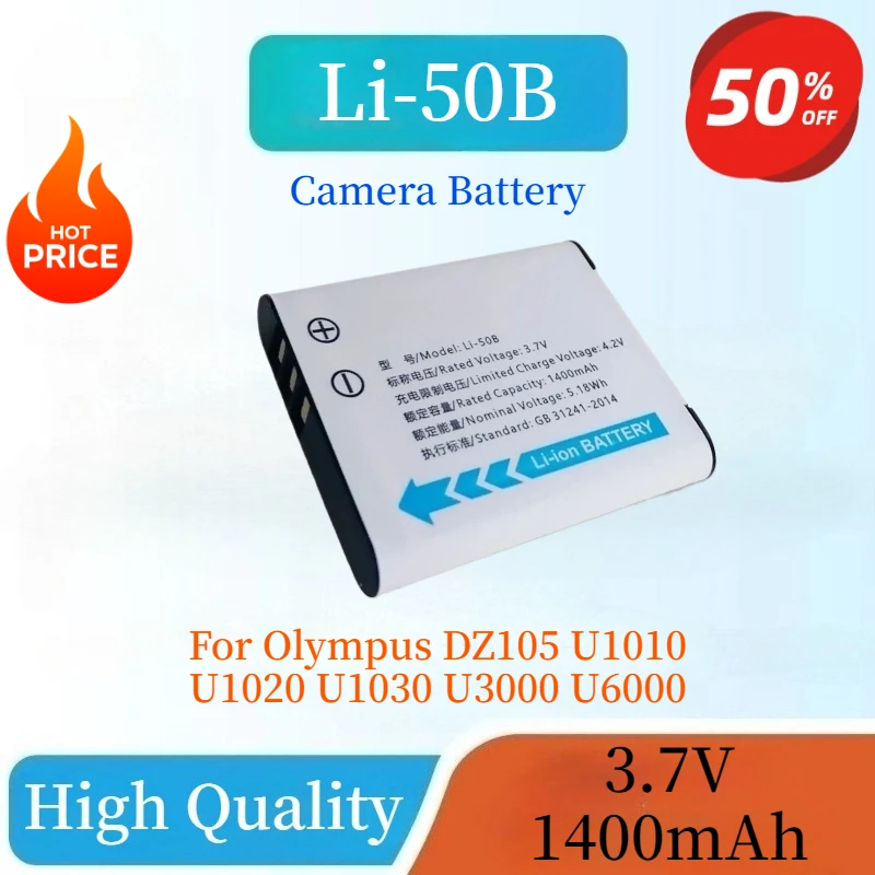 High Capacity Brand New Camera Battery LI-50B 3.7V 1400mAh For Olympus DZ105 U1010 U1020 U1030 U3000 U6000 Replacement Battery