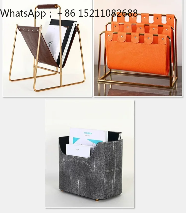 SCY model house household floor creative desktop wrought iron newspaper newspaper shelf leather magazine shelf book shelf