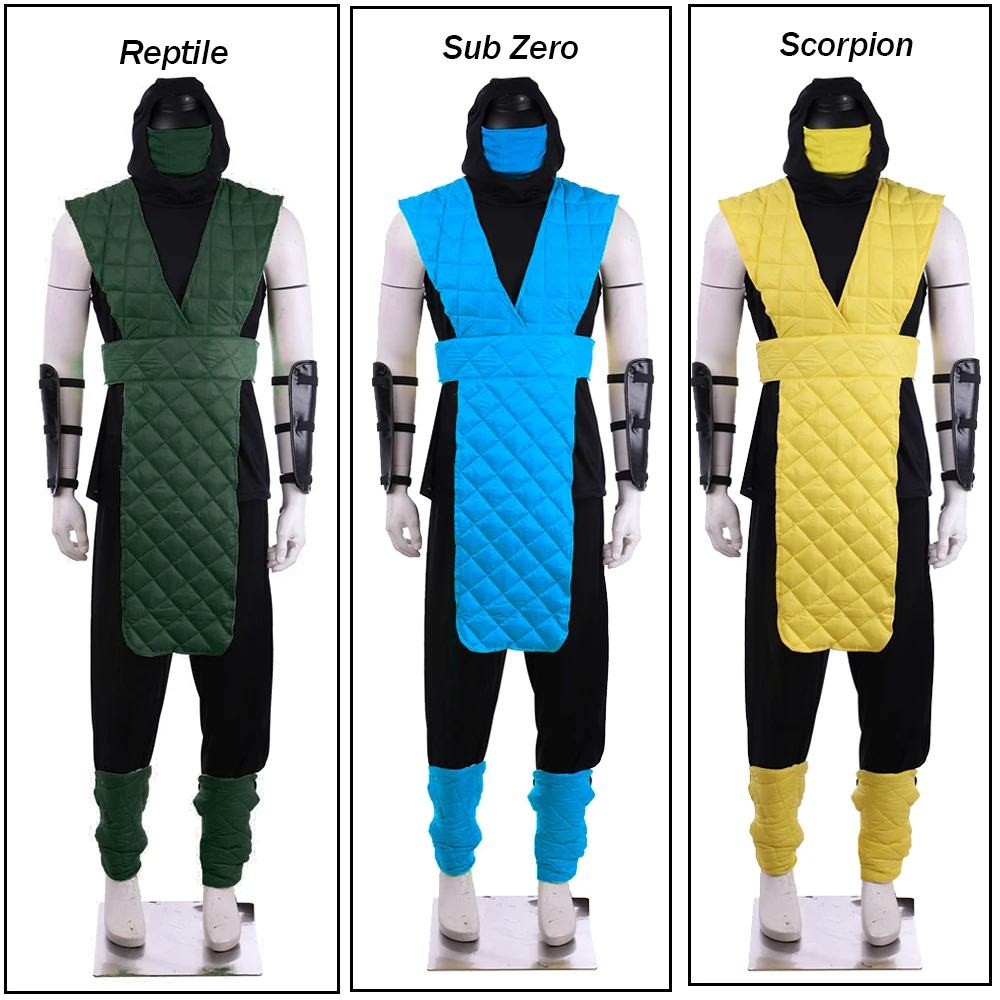 Costume de Cosplay pour hommes, combinaison de combat de Ninja, Costume de Cosplay de Scorpion de Reptile Mortal Kombat Sub-Zero avec couvre-visage