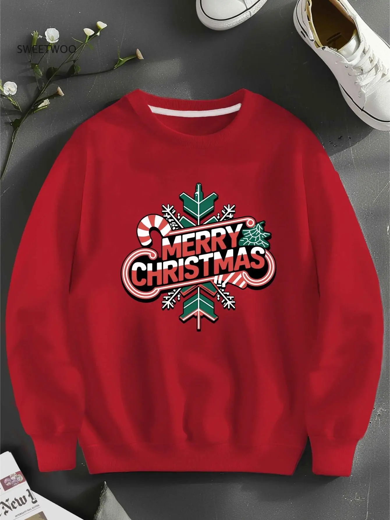 

Festive Merry Christmas Graphic Sweatshirt - Cozy Crew Neck Pullover for Women, Perfect for Fall & Spring