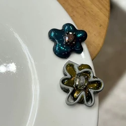 Korean Fashion Asymmetric Dripping Oil Irregular Flower Zircon Stud Earring for Women Girls Aesthetic Jewelry Daily Accessories