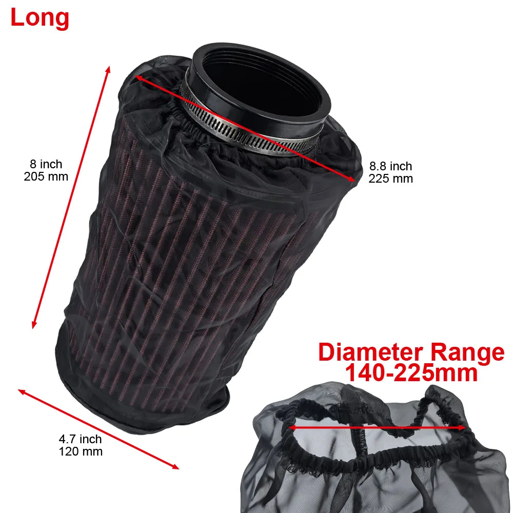 Universal Air Filter Cover Black Waterproof Oilproof Dustproof Protective Sleeve for Cone Type High Flow Cold Air Intake Filters