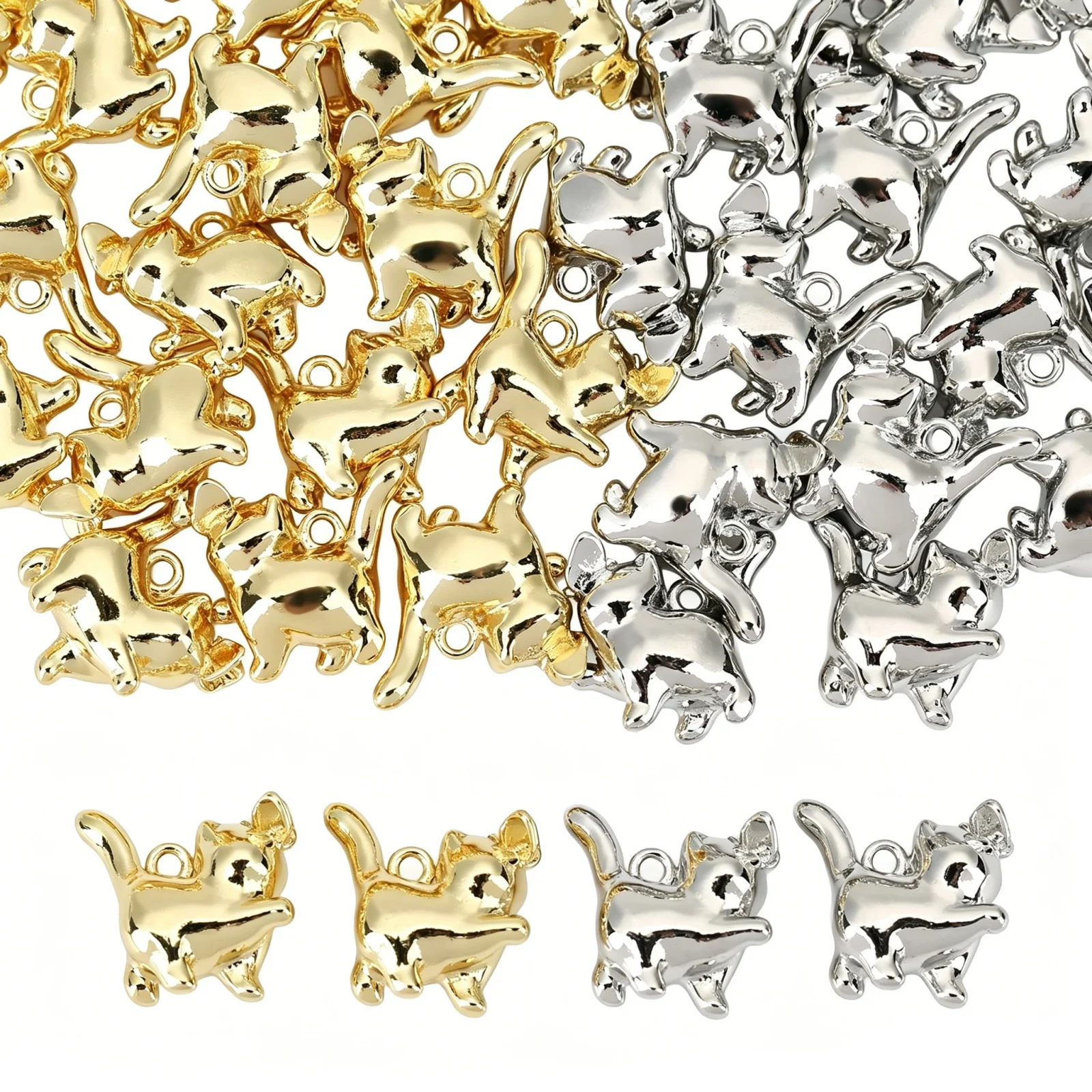 2pcs  Mini Brass Charms Gold Plated Cat Animal 3D Pendants For Women DIY Necklace Earrings Jewelry Findings Wholesale 13mmx13mm