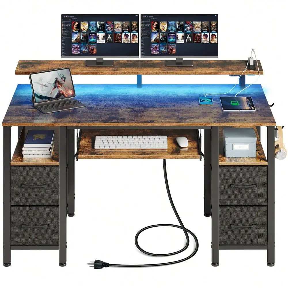 

standing desk l shaped desk tableComputer Desk 47 55 With LED Lights Power Outlets, Home Office Desk With 4 Drawers, Writing Des