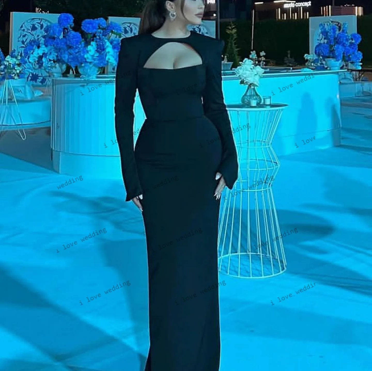 

Elegant Black Evening Dresses 2025 Wedding Party Dress For Woman Long Sleeve Prom Dresses Mermaid Cut-Out O-Neck Gala Customized