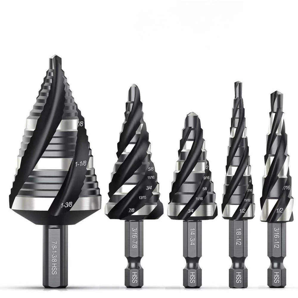 

3/5Pcs 4 Spiral Flute Step Drill Bit Set, High Speed Steel Stepped Drills for Stainless Steel, Metal & DIY Drilling