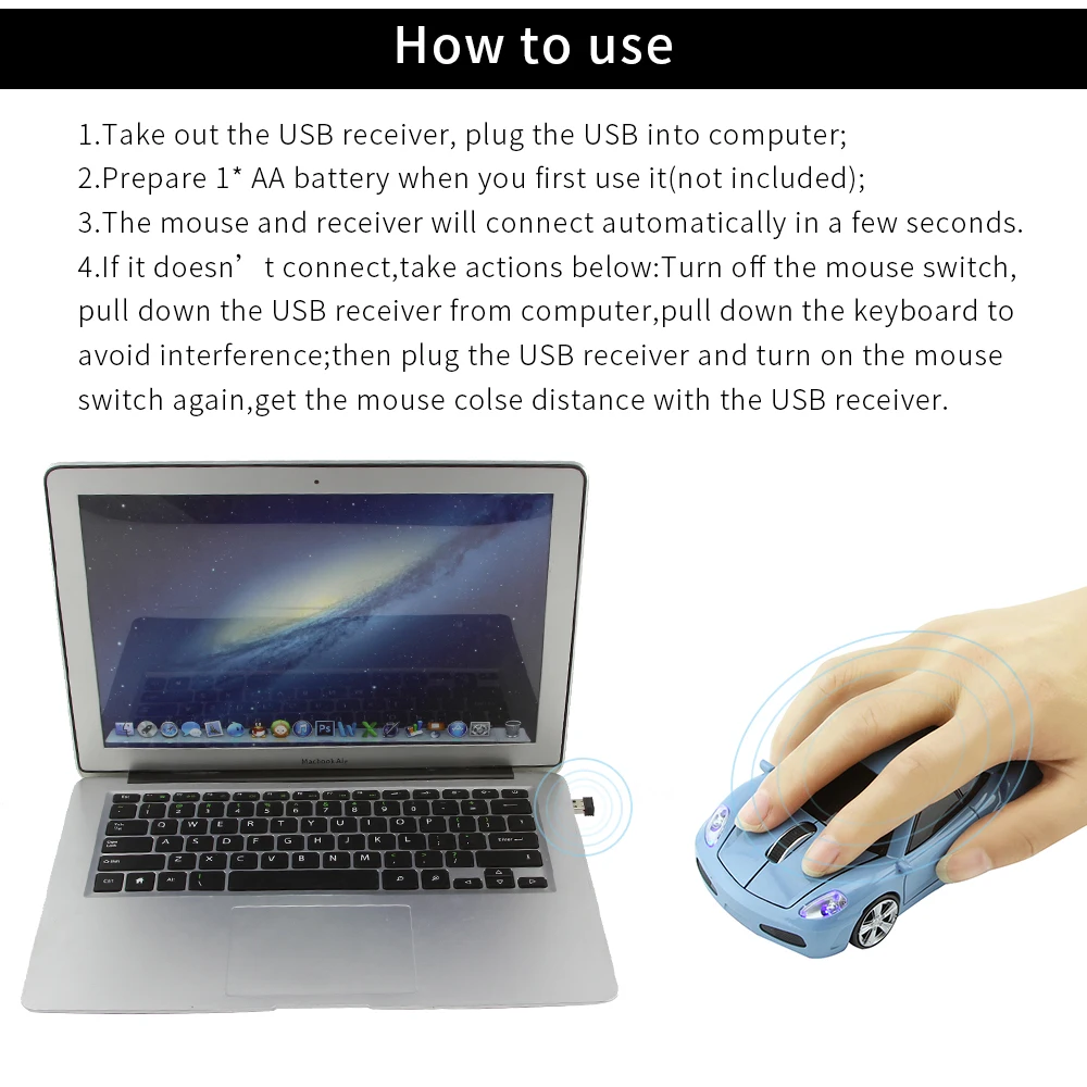 Mini 2.4G Wireless Car Mouse Ergonomic Gaming Optical USB Mice With Blue Light Car Shaped 3D Mouse For Laptop Computer Kid Gift