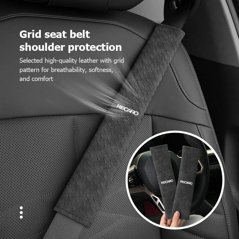 Car Seat Belt Covers Soft Leather Shoulder Pad Backpack Straps For Recaro view 2