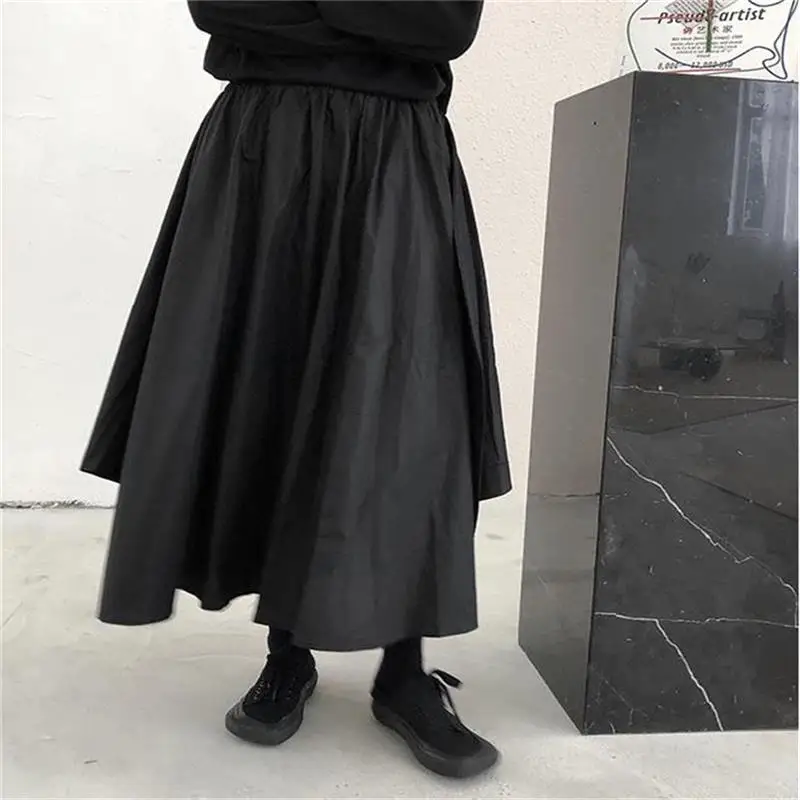 

Women's Half Skirt Spring And Autumn New A Type Skirt Black Simple Casual Pleats High Waist Large Skirt