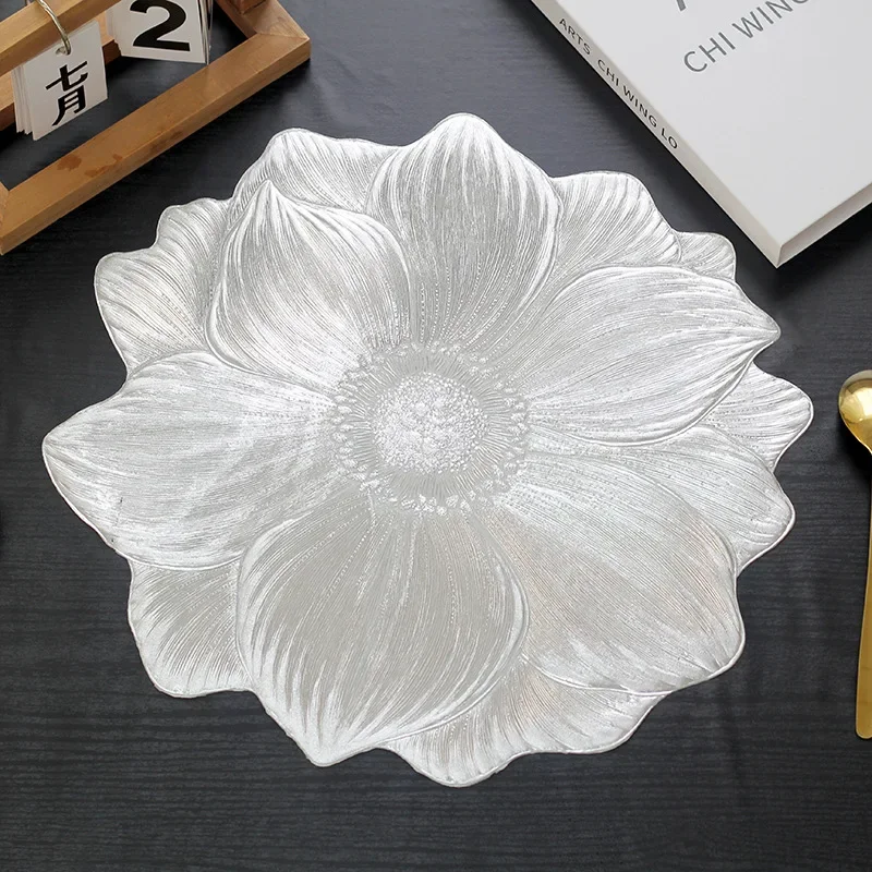 PVC Lotus Shaped Placemat Waterproof and Oil-proof Ashable Insulation Pad Hotel Restaurant Table Mat Decorative Flower Placemat