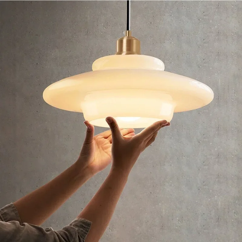 

Nordic Cream Wind Milk Glass Art Deco Vintage Chandelier LED E27 Cresmes Light Fixtures Kitchen Island Dining Room Bedside