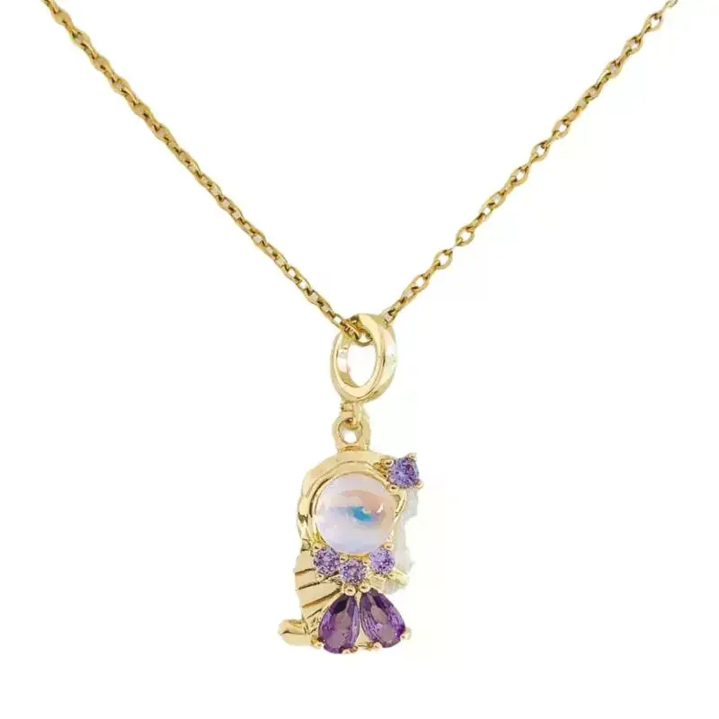 1Pcs Sweet Temperament Clavicle Chain Colorful Zircon Fairy Tale Little Princess Necklace Gold-plated Universal Chain