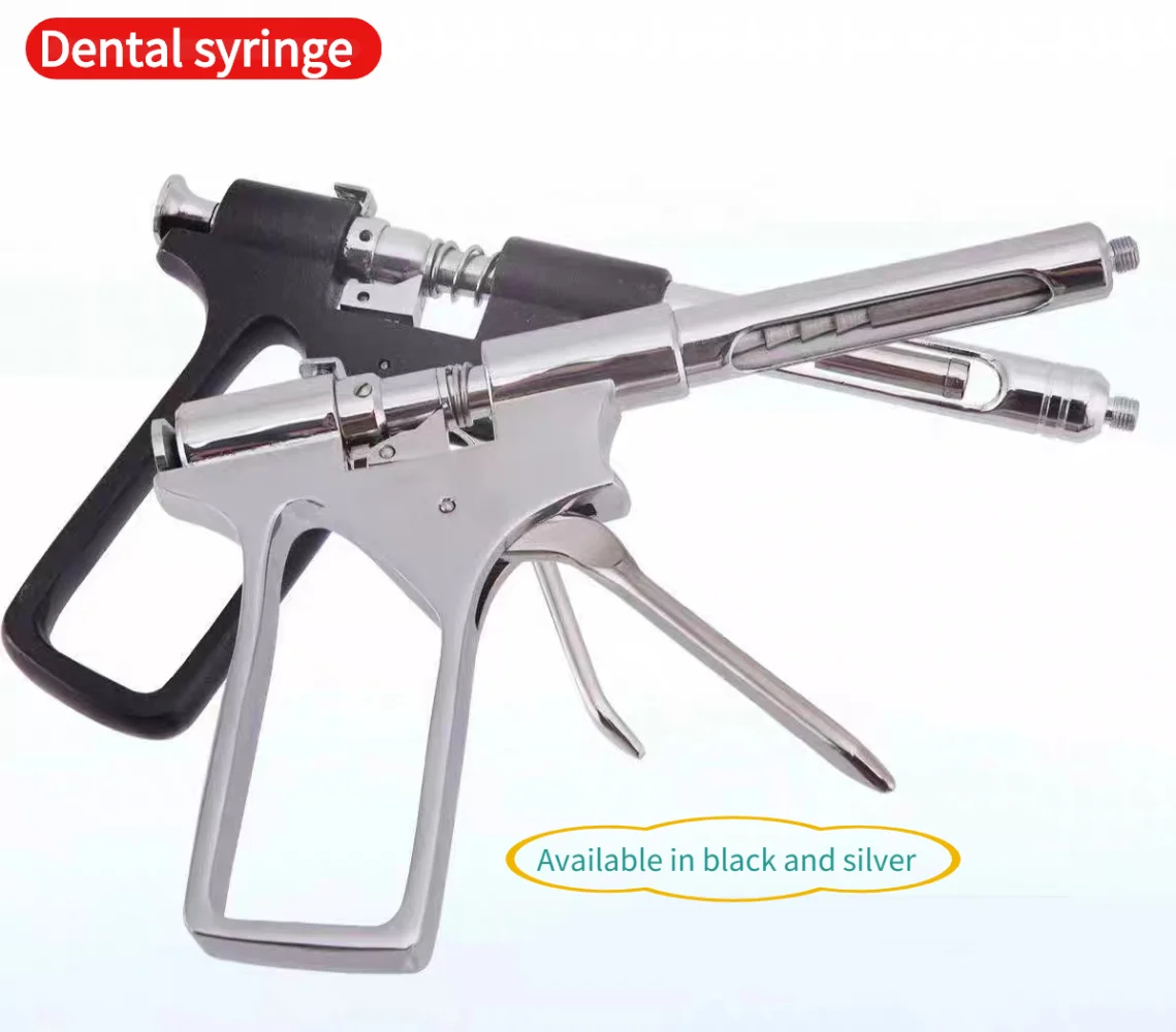 

Dental Gun Syringe Handheld Stainless Steel Syringe High Temperature Sterilization with 2 Tips 1.8ml Dental Surgical Instrument