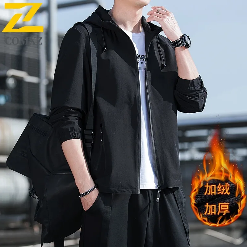 

COMXZ Autumn Winter Hot Sale Fleece Thick Jacket Men Top Hooded Plus Size New Korean Trend Fashion Coat Prison Style