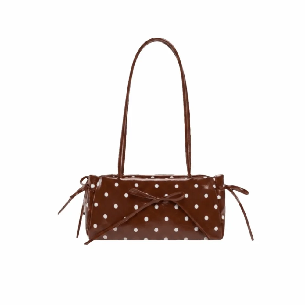 Elegant Polka Dot Underarm Bag Long Shoulder Strap Minimalist Design PU Bow Shoulder Bag Glossy Finish Slim Rectangular Handbag
