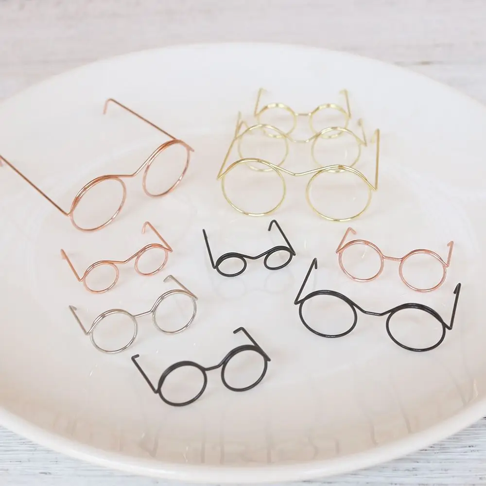 

5PCS Black Frame Miniature Doll Eyewear Miniature Round Frame Metal Round Doll Glasses Toys Decoration Metal