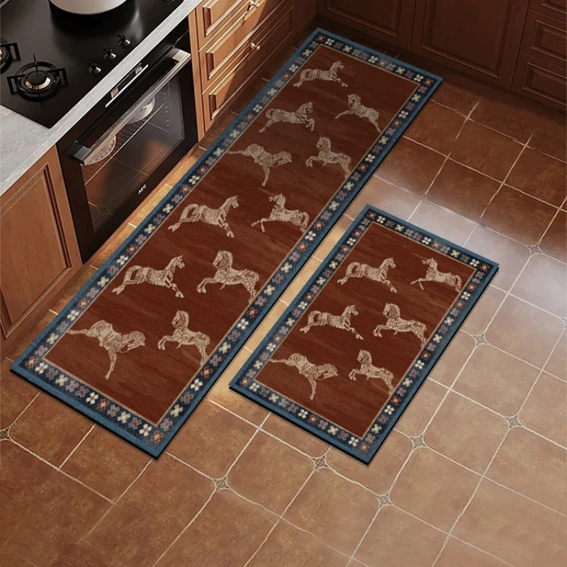 Alfombra de PVC con Estampado de Pony, Impermeable, Resistente al Aceite y a las Manchas, Alfombra de Cocina Antideslizante para Grandes Áreas