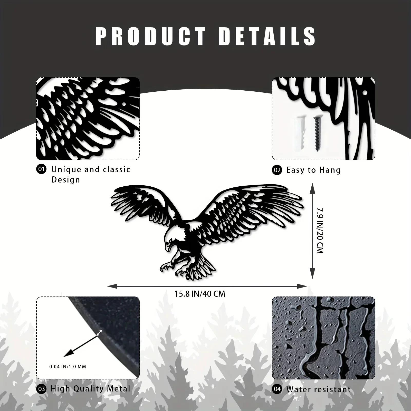 Hello Young Metal Bald Eagle Home Art Decor Bird Decoration Suitable for Living Room Courtyard Wall DecorHalloween Room Decor Go