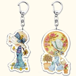 Retro Art Vintage LOVE Girls Boy Keychains for Accessories Bag Poetry Flower Illustration Key Chain Keyring Jewelry Fans Gifts