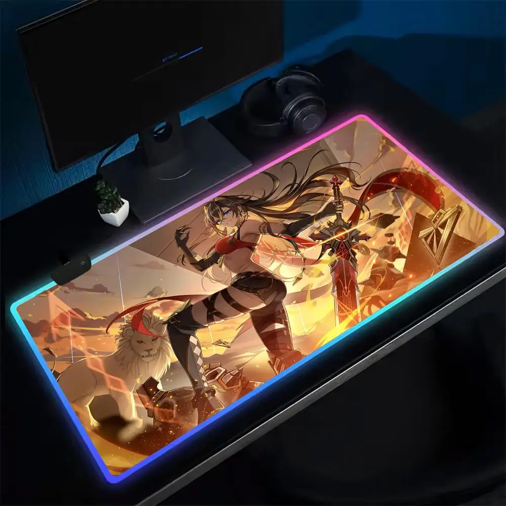

Game Genshin Dehya Mouse Pad Anime Gaming Mouse Pad LED Table Pads Backlit Rubber Desktop XXL RGB Desk Mats