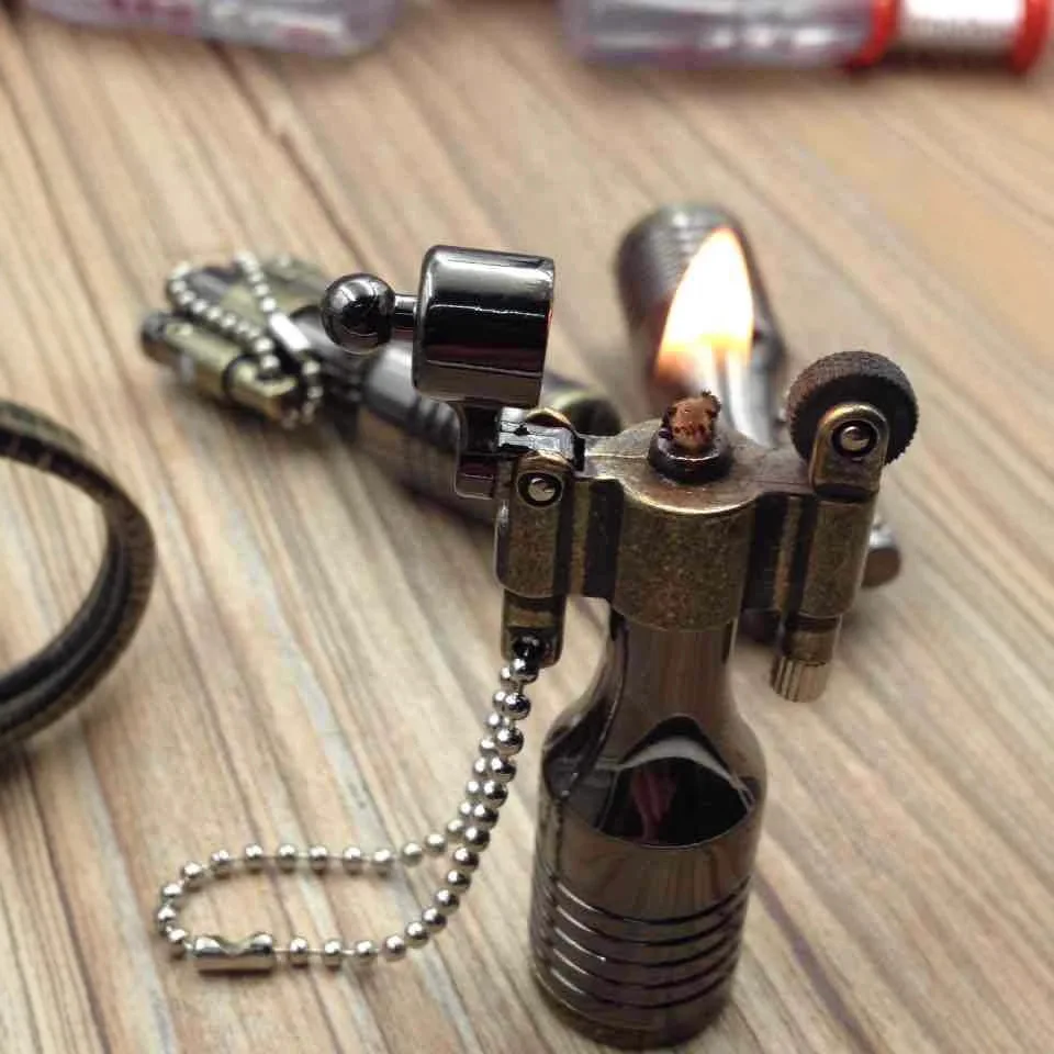 Retro Bullet Shape Lighter, Open Fire Keychain Lighter, Flint Grinding Wheel Ignition, Metal Windproof, Smoking Gadgets