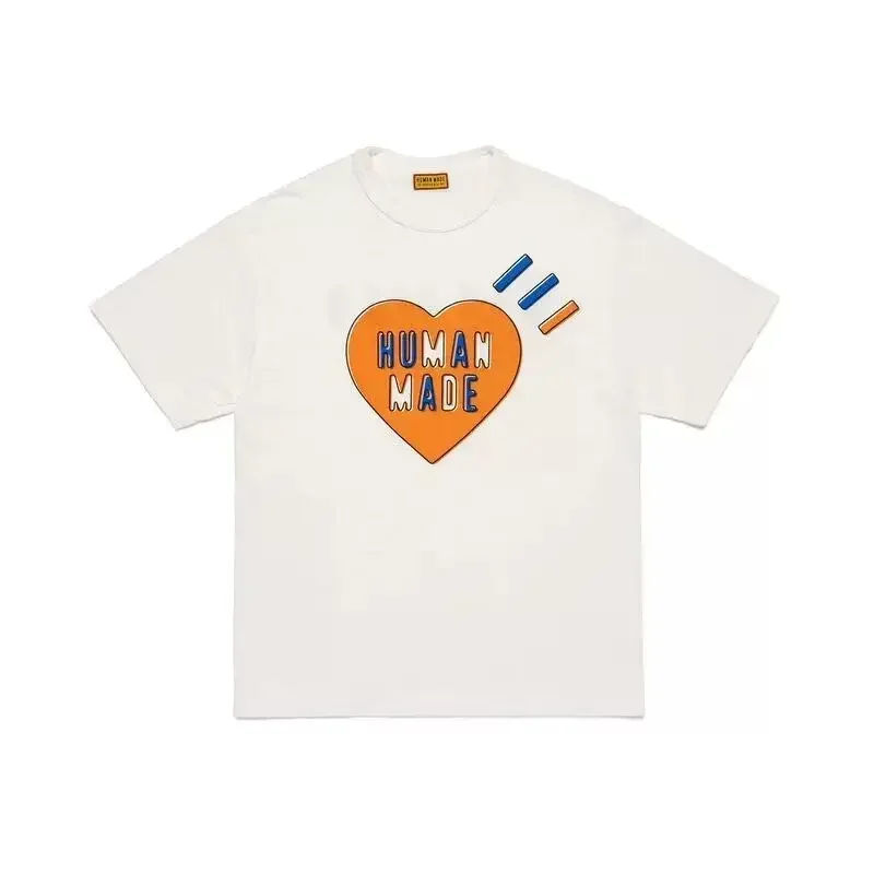 Human Made Heart Letter Print Tee, Sport Casual Summer T-Shirt for Men Women Unisex