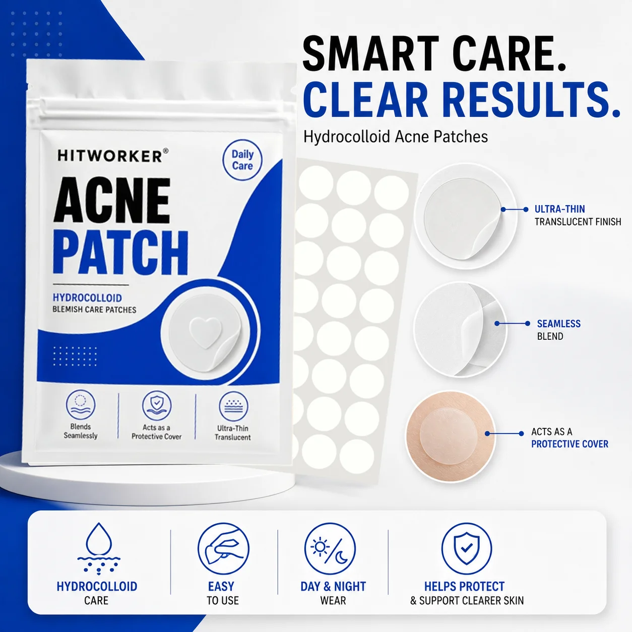 160/800pcs Hydrocolloid Pimple Patches, Transparent Spot Cover Stickers, Ultra-Thin Face Patch Set, Easy Peel, Day Night Use