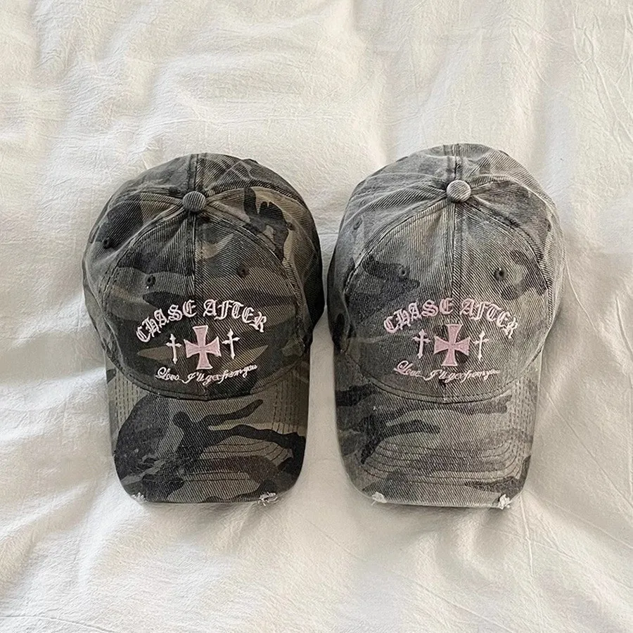 Retro America Old Cross Embroidery Camouflage Baseball Cap Cotton Women Versatile outdoor Casual soft Top Sun Baseball Caps Men