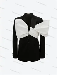 Conjunto de traje de 2 piezas para mujer, chaqueta Formal de oficina, abrigo con correa, esmoquin de boda, vestido de graduación a medida, blanco y negro