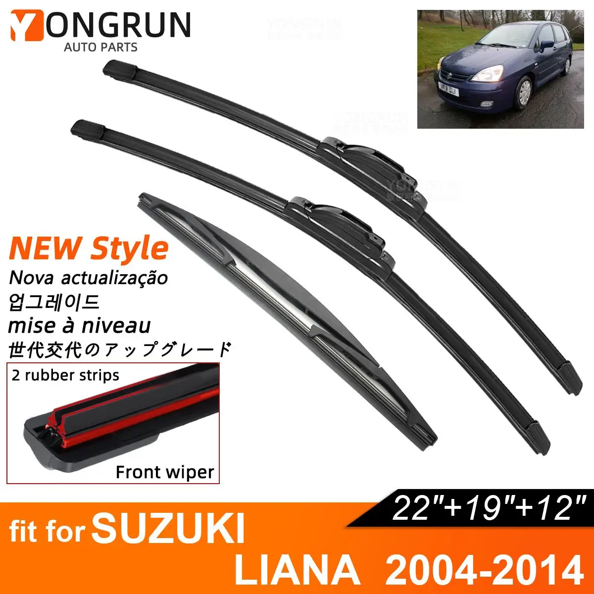 Double Rubber Car Wiper Blades for 2004-2014 SUZUKI LIANA Front Rear Windshield Wipers Car Accessories 2004 2005 2006  2014