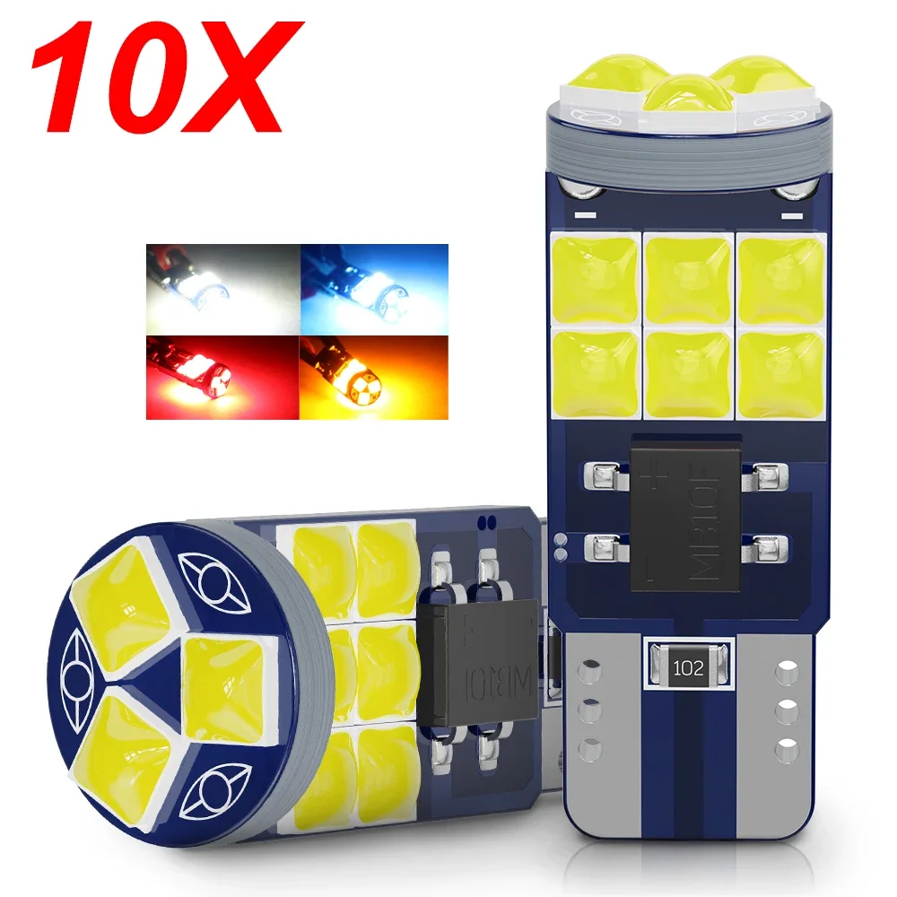 10pcs T10 W5W 194 501 Led Canbus Error Free Car Interior Light 3030 15SMD 3D Chips Pure White Instrument Lights Bulb Lamp 12V