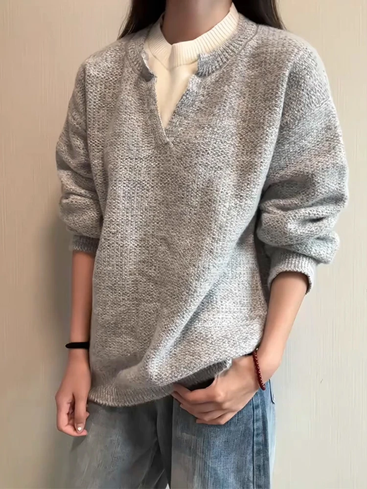 

Мужской трикотаж American Sle V-Ne, осенний повседневный свободный крой, длинная основа Sve, одинаковые мягкие полиэфирные волокна для пар