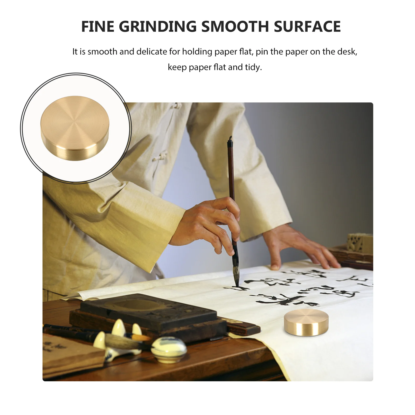 

Creative Brass Paperweight For Office Solid Paperweights Desktop Letterweight Round Calligraphy Paper Weight Chinese Calligraphy