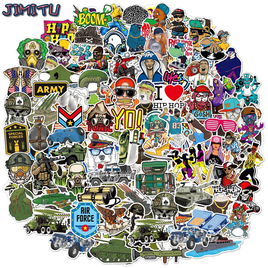 100 Pcs Military Equipment Stickers Hip Hop Waterproof Stickers for Laptop Skateboard Bicycle Luggage Helmet Decal Decoration