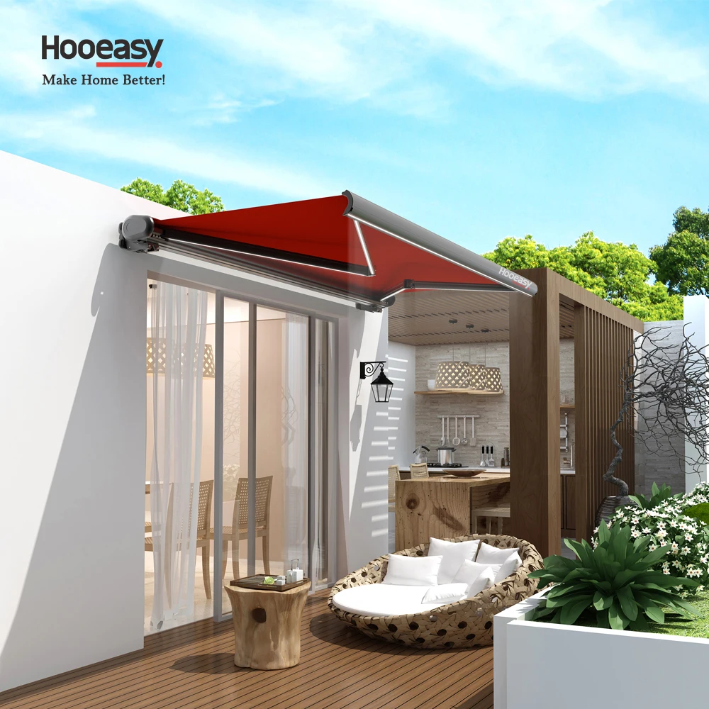 Hooeasy Retractable Cassette Awning Canopy Motorized Rain Automatic Arm Roof Waterproof Patio Electric Retractable Awning