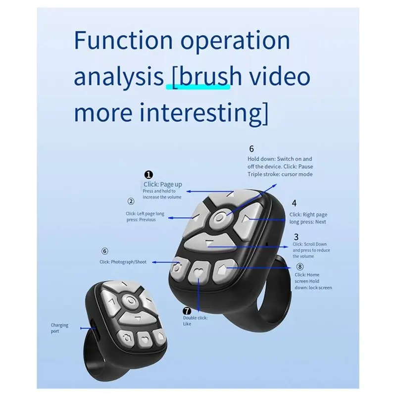 A31T Bluetooth Remote Control Scrolling Ring Finger for Phone Video Selfie, Camera Controller Page Turner for Android iOS