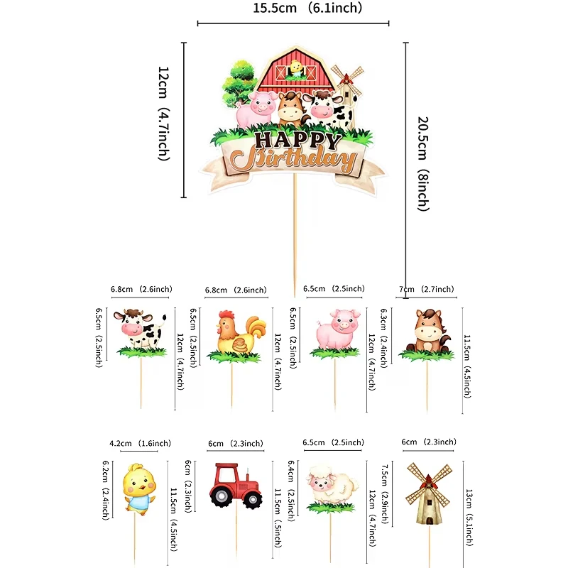 8-9 Stück Tiermotiv-Kuchendekorationen aus Papier für Kindergeburtstage, Babypartys und Kuchendekorationen – Detail 5
